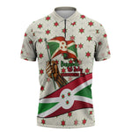 Burundi 1st July Independence Day Zipper Polo Shirt Patriotic Flag Portrait Art - Geometric Star Pattern