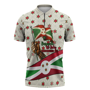 Burundi 1st July Independence Day Zipper Polo Shirt Patriotic Flag Portrait Art - Geometric Star Pattern