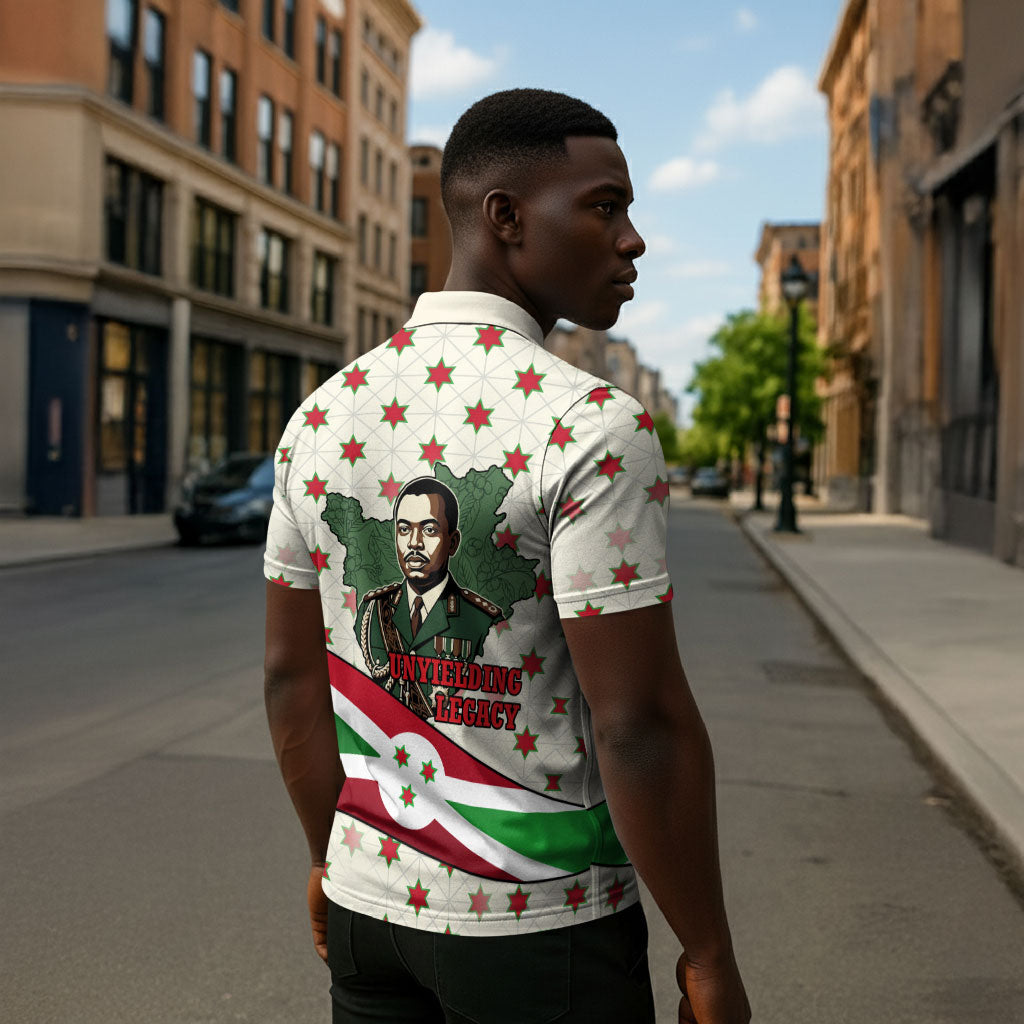 Burundi 1st July Independence Day Zipper Polo Shirt Patriotic Flag Portrait Art - Geometric Star Pattern
