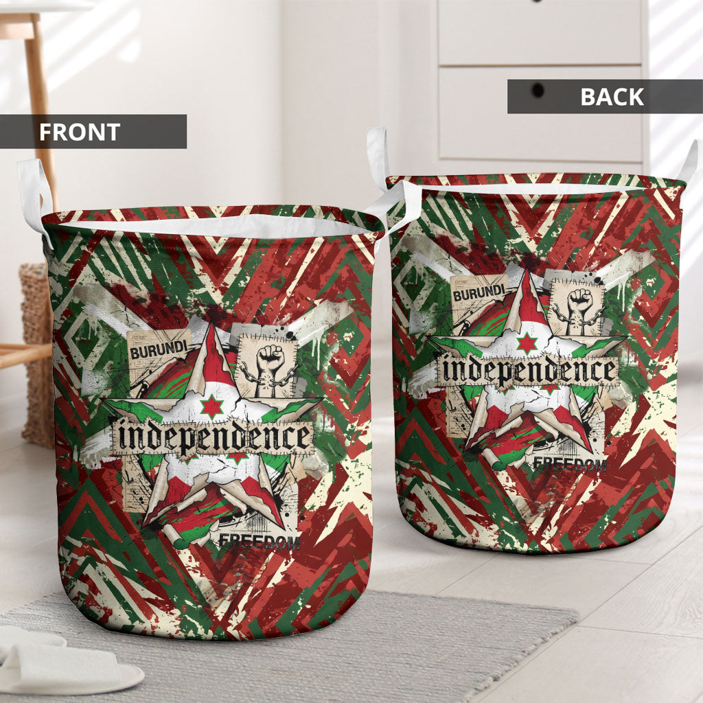 Burundi Independence Day Laundry Basket 1st July 1962 Distressed Grunge Flag Art - Broken Chains And Freedom Star