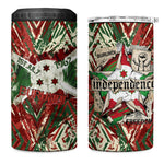 Burundi Independence Day 4 in 1 Can Cooler Tumbler 1st July 1962 Distressed Grunge Flag Art - Broken Chains And Freedom Star