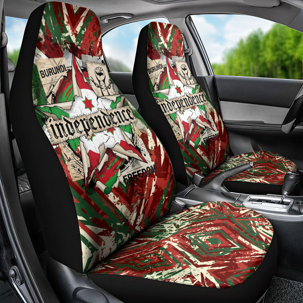 Burundi Independence Day Car Seat Cover 1st July 1962 Distressed Grunge Flag Art - Broken Chains And Freedom Star