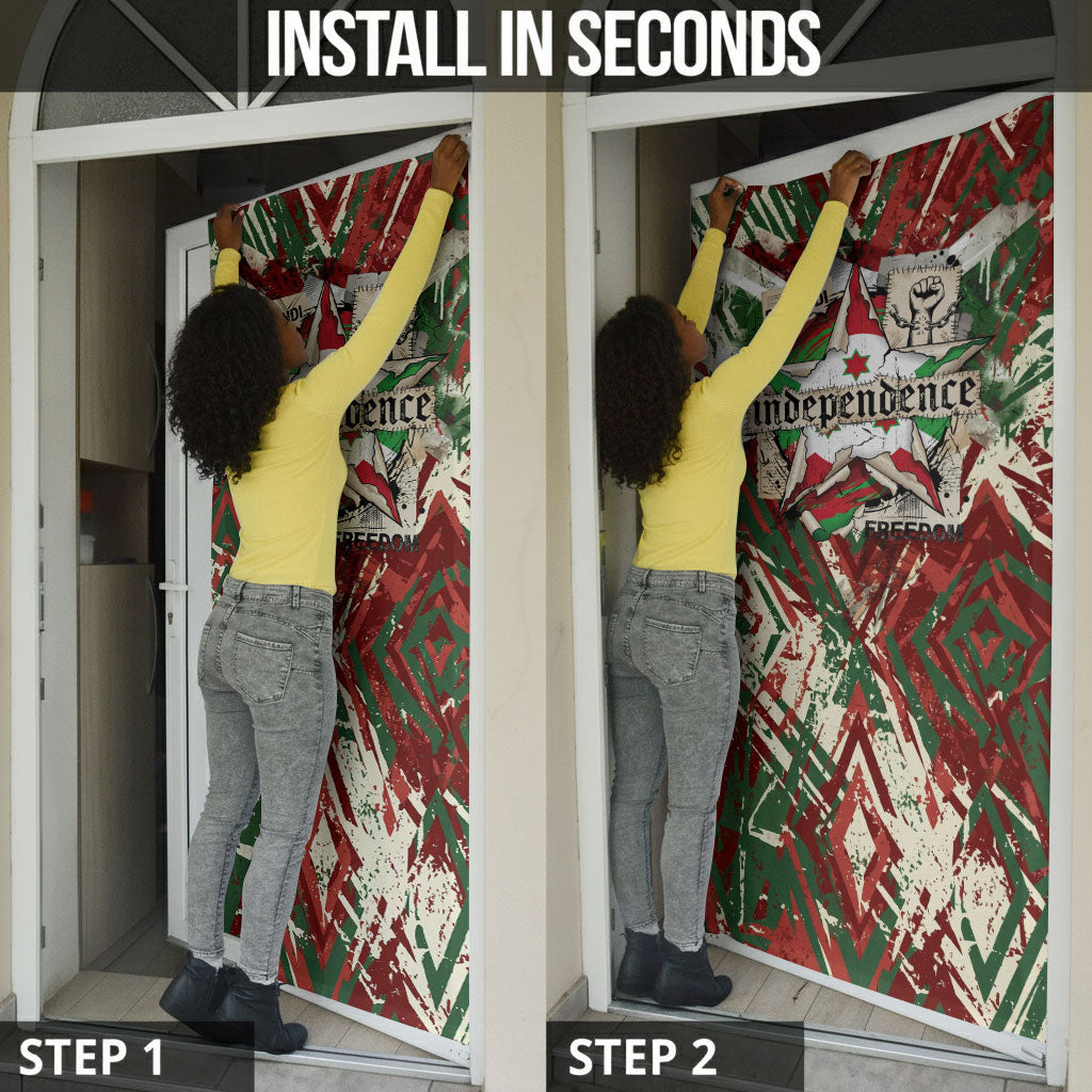 Burundi Independence Day Door Cover 1st July 1962 Distressed Grunge Flag Art - Broken Chains And Freedom Star