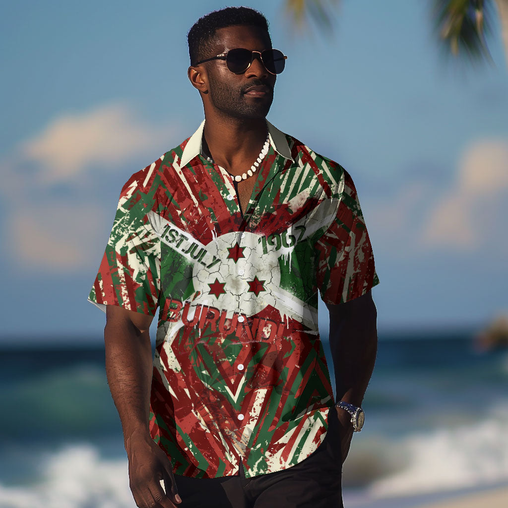 Burundi Independence Day Hawaiian Shirt 1st July 1962 Distressed Grunge Flag Art - Broken Chains And Freedom Star