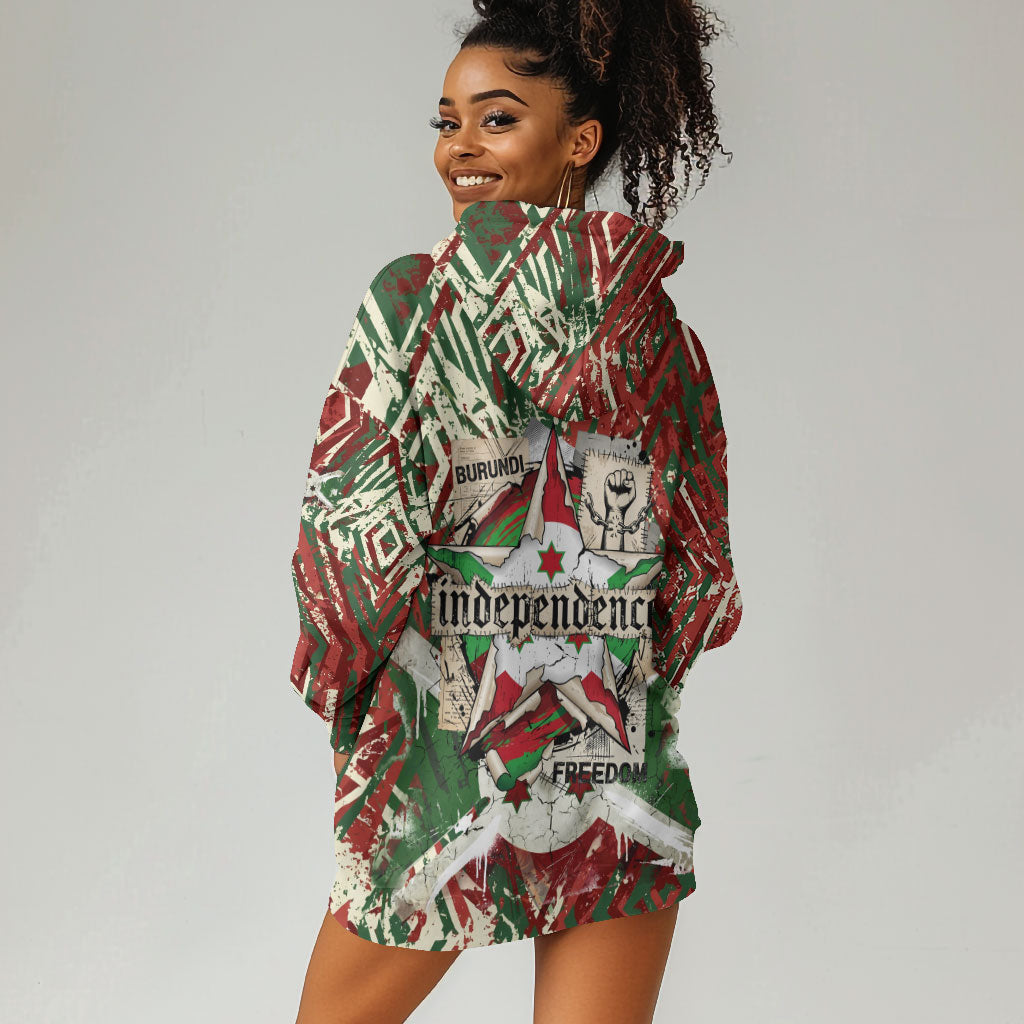 Burundi Independence Day Hoodie Dress 1st July 1962 Distressed Grunge Flag Art - Broken Chains And Freedom Star