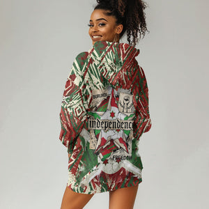 Burundi Independence Day Hoodie Dress 1st July 1962 Distressed Grunge Flag Art - Broken Chains And Freedom Star