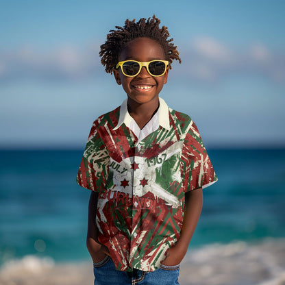 Burundi Independence Day Kid Hawaiian Shirt 1st July 1962 Distressed Grunge Flag Art - Broken Chains And Freedom Star