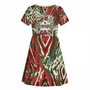 Burundi Independence Day Kid Short Sleeve Dress 1st July 1962 Distressed Grunge Flag Art - Broken Chains And Freedom Star