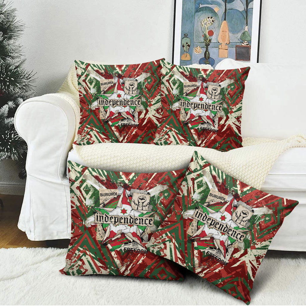 Burundi Independence Day Pillow Cover 1st July 1962 Distressed Grunge Flag Art - Broken Chains And Freedom Star