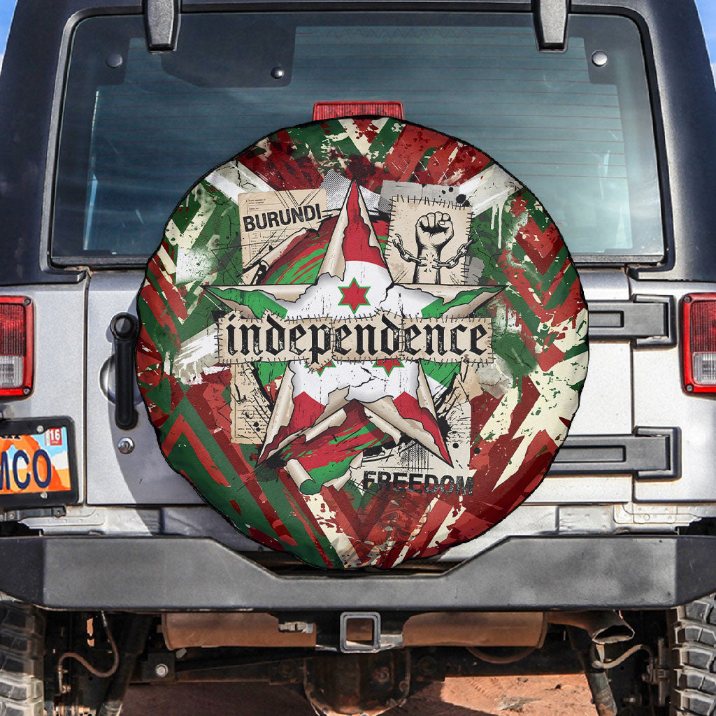 Burundi Independence Day Spare Tire Cover 1st July 1962 Distressed Grunge Flag Art - Broken Chains And Freedom Star