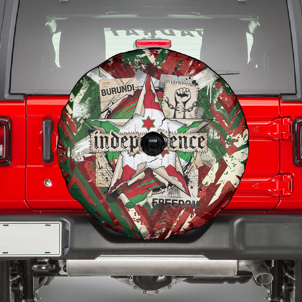 Burundi Independence Day Spare Tire Cover 1st July 1962 Distressed Grunge Flag Art - Broken Chains And Freedom Star