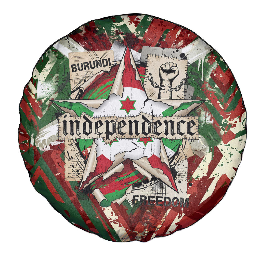 Burundi Independence Day Spare Tire Cover 1st July 1962 Distressed Grunge Flag Art - Broken Chains And Freedom Star