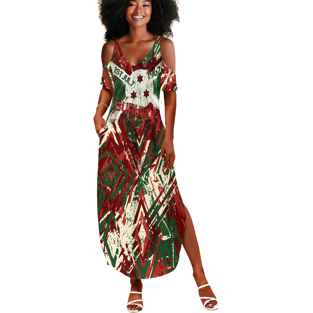 Burundi Independence Day Summer Maxi Dress 1st July 1962 Distressed Grunge Flag Art - Broken Chains And Freedom Star