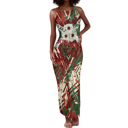 Burundi Independence Day Tank Maxi Dress 1st July 1962 Distressed Grunge Flag Art - Broken Chains And Freedom Star