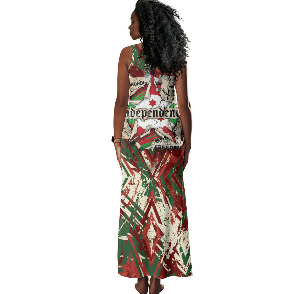 Burundi Independence Day Tank Maxi Dress 1st July 1962 Distressed Grunge Flag Art - Broken Chains And Freedom Star