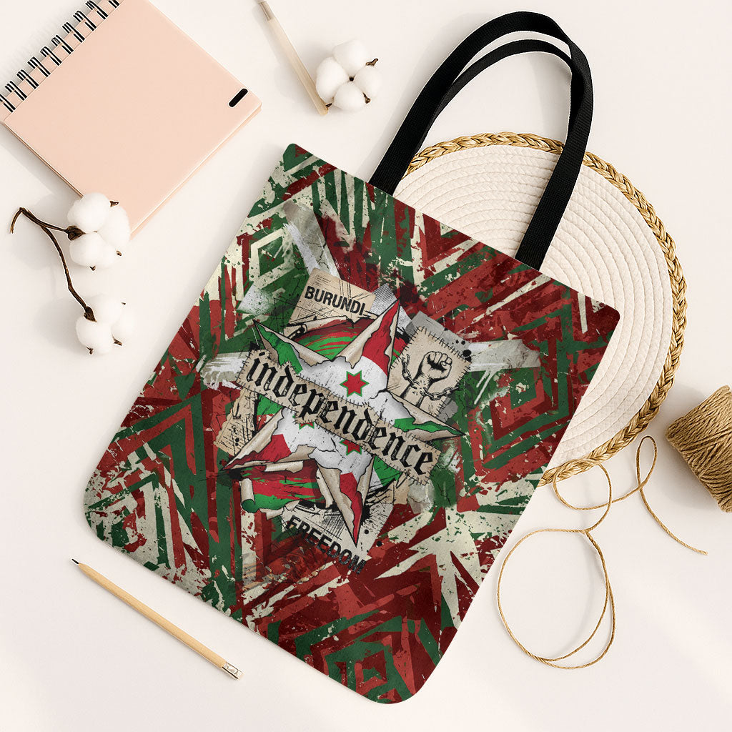 Burundi Independence Day Tote Bag 1st July 1962 Distressed Grunge Flag Art - Broken Chains And Freedom Star