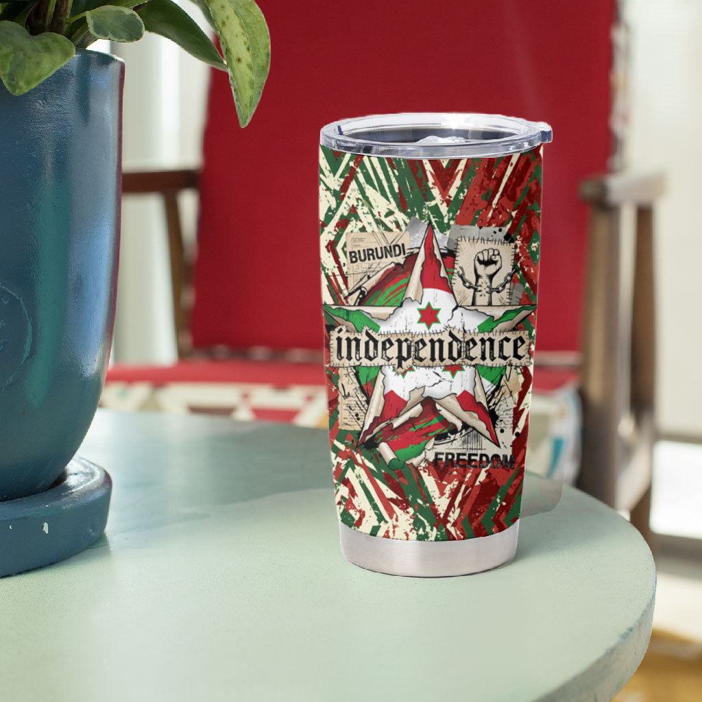 Burundi Independence Day Tumbler Cup 1st July 1962 Distressed Grunge Flag Art - Broken Chains And Freedom Star