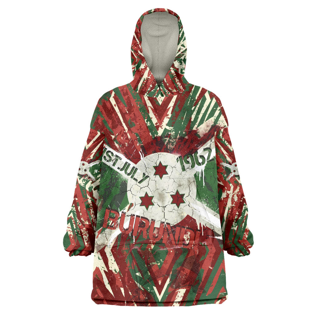 Burundi Independence Day Wearable Blanket Hoodie 1st July 1962 Distressed Grunge Flag Art - Broken Chains And Freedom Star