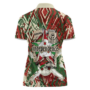 Burundi Independence Day Women Polo Shirt 1st July 1962 Distressed Grunge Flag Art - Broken Chains And Freedom Star