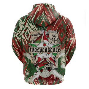 Burundi Independence Day Zip Hoodie 1st July 1962 Distressed Grunge Flag Art - Broken Chains And Freedom Star