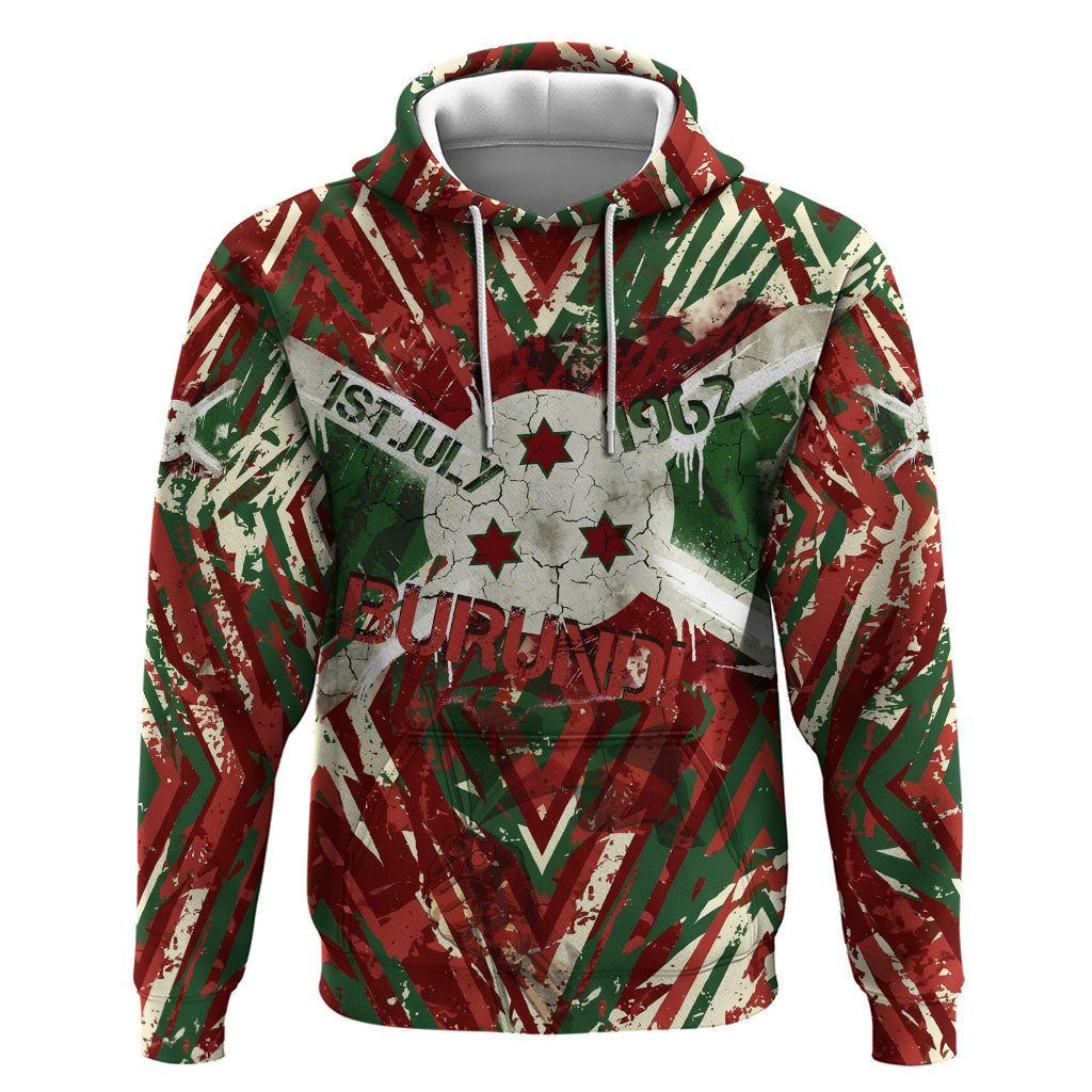 Burundi Independence Day Zip Hoodie 1st July 1962 Distressed Grunge Flag Art - Broken Chains And Freedom Star