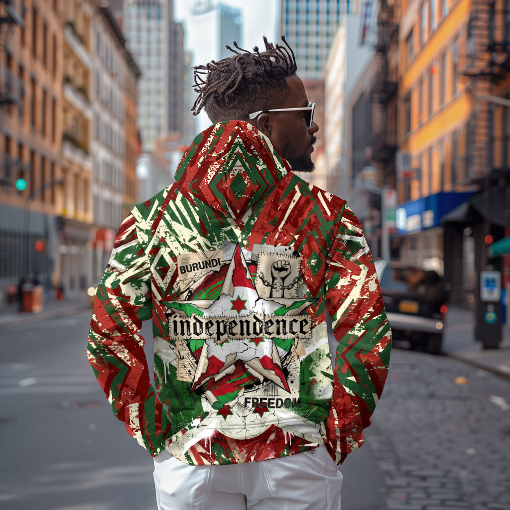 Burundi Independence Day Zip Hoodie 1st July 1962 Distressed Grunge Flag Art - Broken Chains And Freedom Star