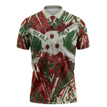 Burundi Independence Day Zipper Polo Shirt 1st July 1962 Distressed Grunge Flag Art - Broken Chains And Freedom Star