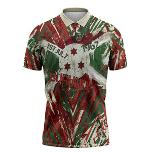 Burundi Independence Day Zipper Polo Shirt 1st July 1962 Distressed Grunge Flag Art - Broken Chains And Freedom Star