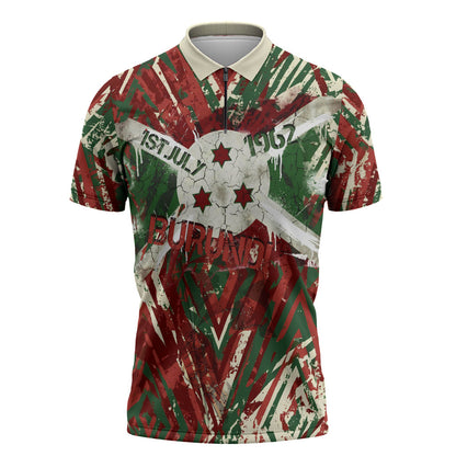 Burundi Independence Day Zipper Polo Shirt 1st July 1962 Distressed Grunge Flag Art - Broken Chains And Freedom Star