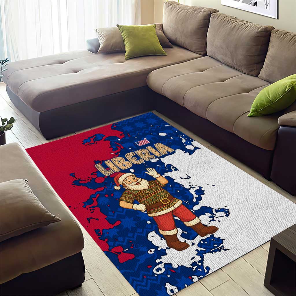 Liberia Christmas Area Rug Santa Claus Map Graphic and Red Blue Festive - African Pride