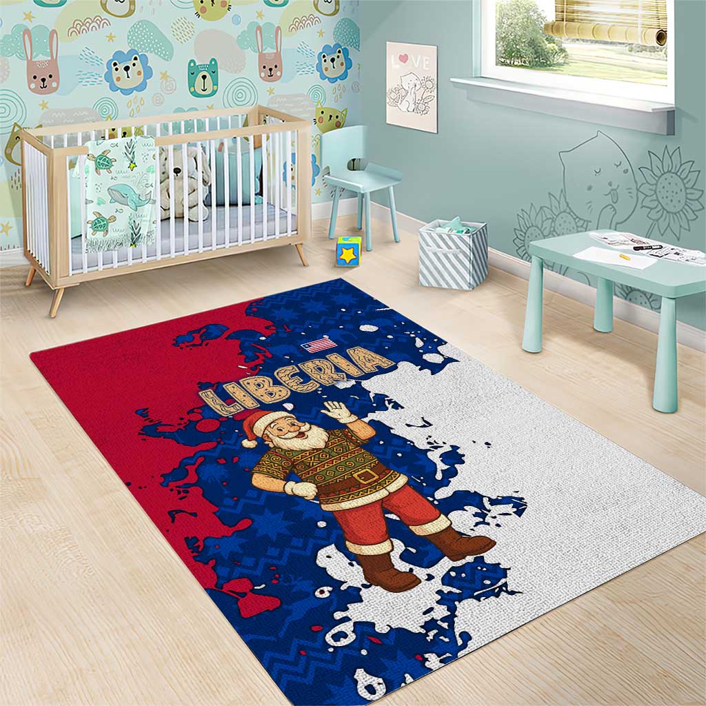 Liberia Christmas Area Rug Santa Claus Map Graphic and Red Blue Festive - African Pride