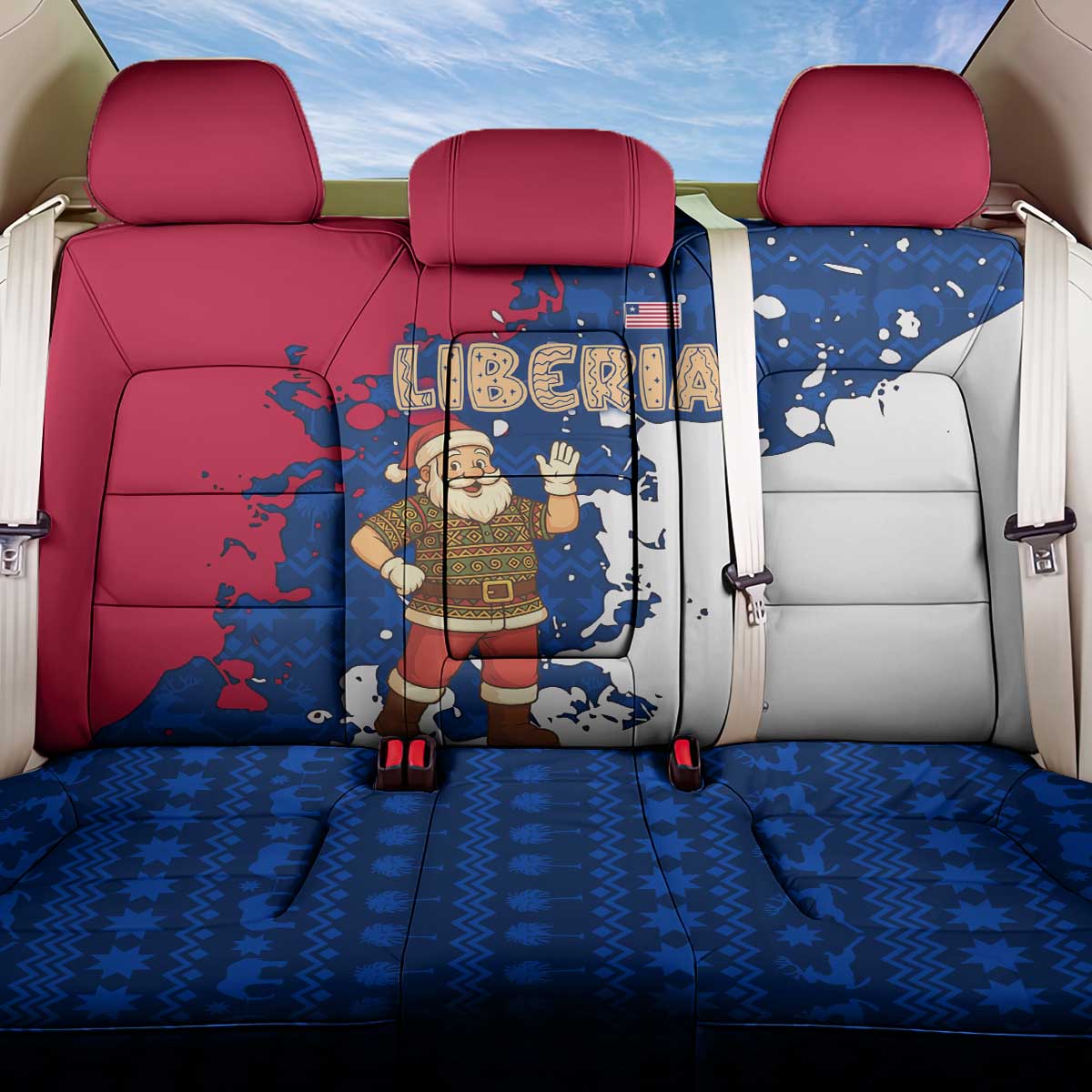 Liberia Christmas Back Car Seat Cover Santa Claus Map Graphic and Red Blue Festive - African Pride
