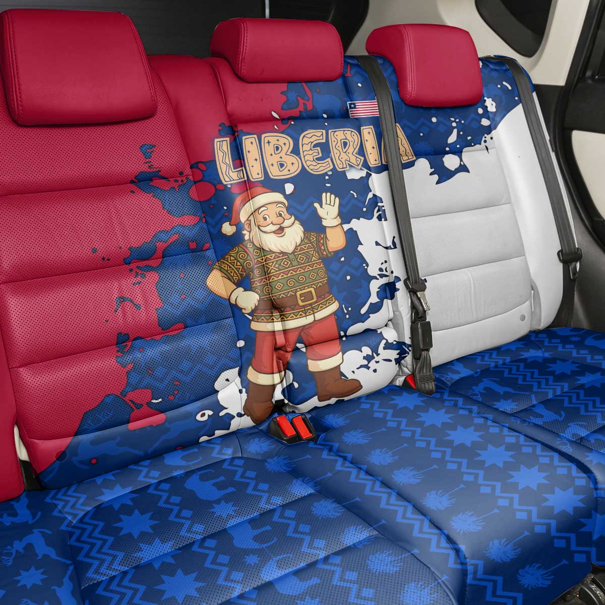 Liberia Christmas Back Car Seat Cover Santa Claus Map Graphic and Red Blue Festive - African Pride