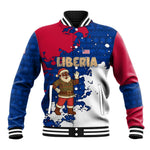 Liberia Christmas Baseball Jacket Santa Claus Map Graphic and Red Blue Festive - African Pride