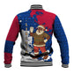 Liberia Christmas Baseball Jacket Santa Claus Map Graphic and Red Blue Festive - African Pride
