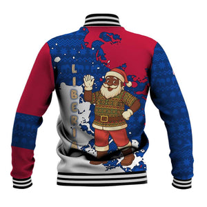 Liberia Christmas Baseball Jacket Santa Claus Map Graphic and Red Blue Festive - African Pride