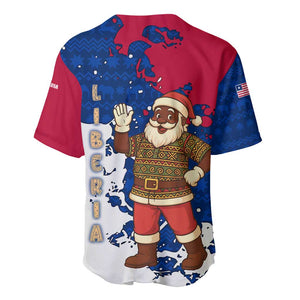 Liberia Christmas Baseball Jersey Santa Claus Map Graphic and Red Blue Festive - African Pride