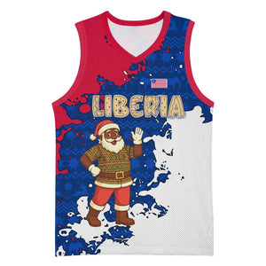 Liberia Christmas Basketball Jersey Santa Claus Map Graphic and Red Blue Festive - African Pride