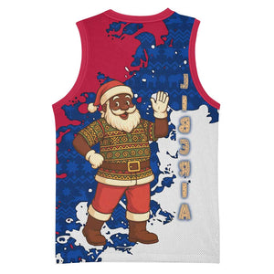 Liberia Christmas Basketball Jersey Santa Claus Map Graphic and Red Blue Festive - African Pride
