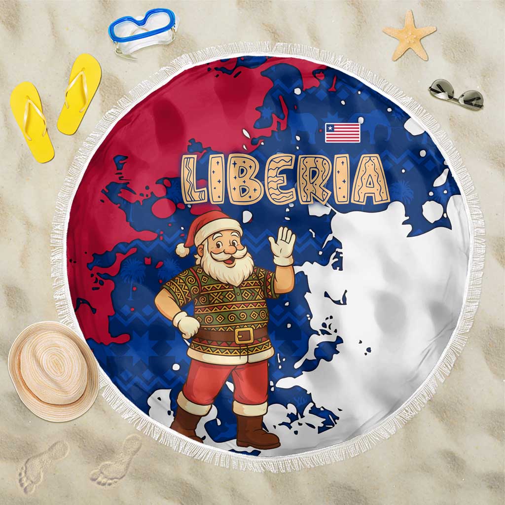 Liberia Christmas Beach Blanket Santa Claus Map Graphic and Red Blue Festive - African Pride