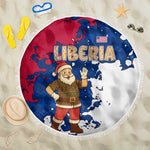 Liberia Christmas Beach Blanket Santa Claus Map Graphic and Red Blue Festive - African Pride