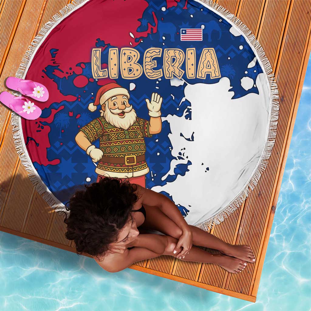 Liberia Christmas Beach Blanket Santa Claus Map Graphic and Red Blue Festive - African Pride