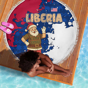 Liberia Christmas Beach Blanket Santa Claus Map Graphic and Red Blue Festive - African Pride