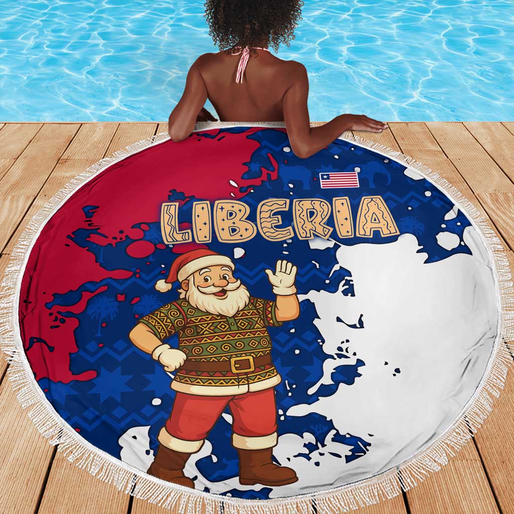 Liberia Christmas Beach Blanket Santa Claus Map Graphic and Red Blue Festive - African Pride