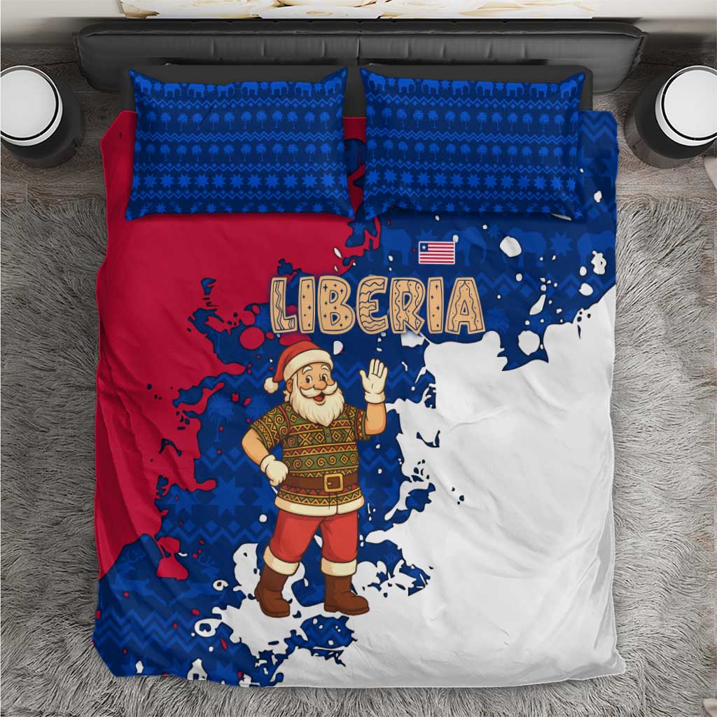Liberia Christmas Bedding Set Santa Claus Map Graphic and Red Blue Festive - African Pride