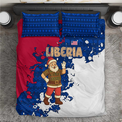 Liberia Christmas Bedding Set Santa Claus Map Graphic and Red Blue Festive - African Pride