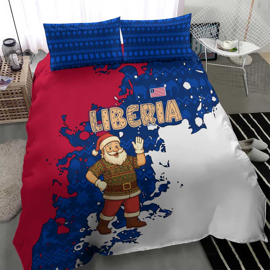 Liberia Christmas Bedding Set Santa Claus Map Graphic and Red Blue Festive - African Pride