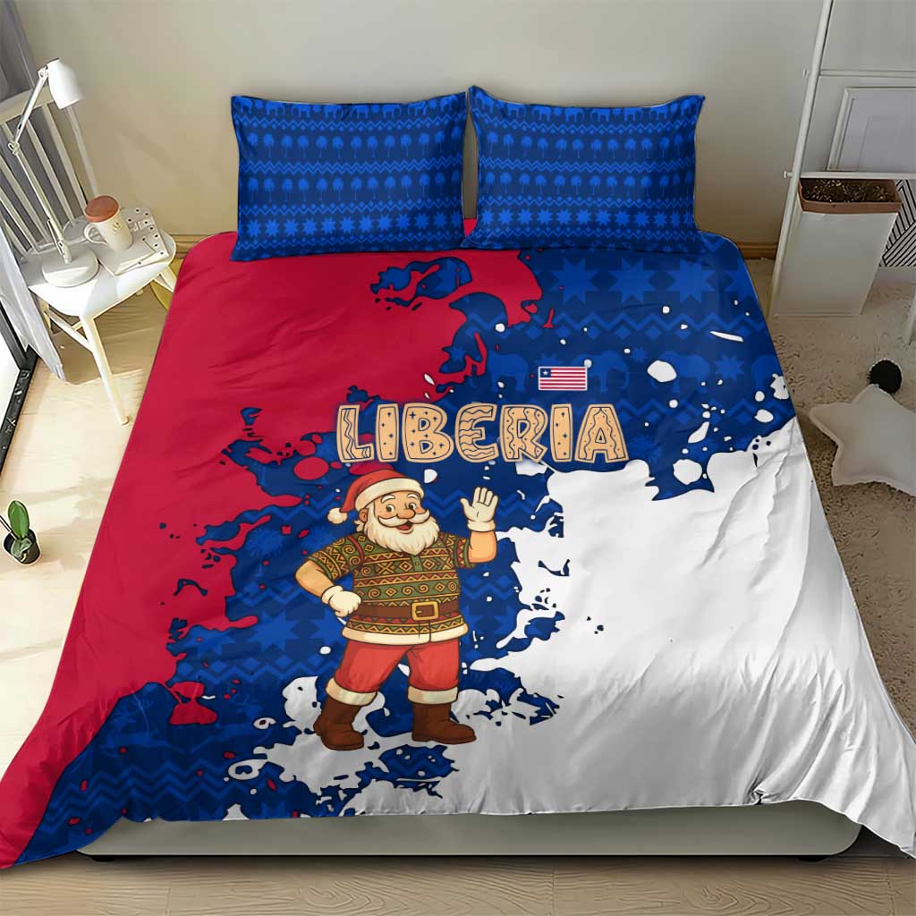 Liberia Christmas Bedding Set Santa Claus Map Graphic and Red Blue Festive - African Pride
