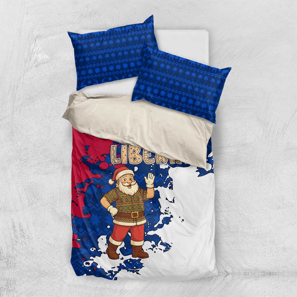 Liberia Christmas Bedding Set Santa Claus Map Graphic and Red Blue Festive - African Pride