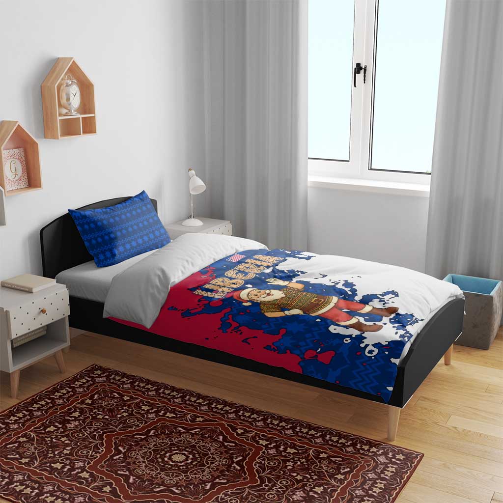 Liberia Christmas Bedding Set Santa Claus Map Graphic and Red Blue Festive - African Pride